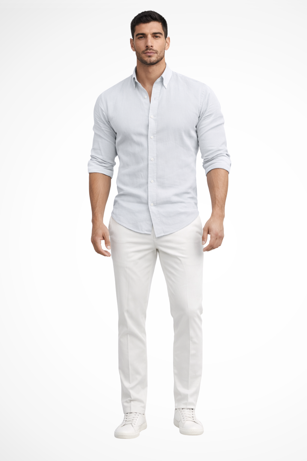 Men's loose fit long sleeve casual button-front shirt with a fashionable lapel collar. Great for summer comfort.