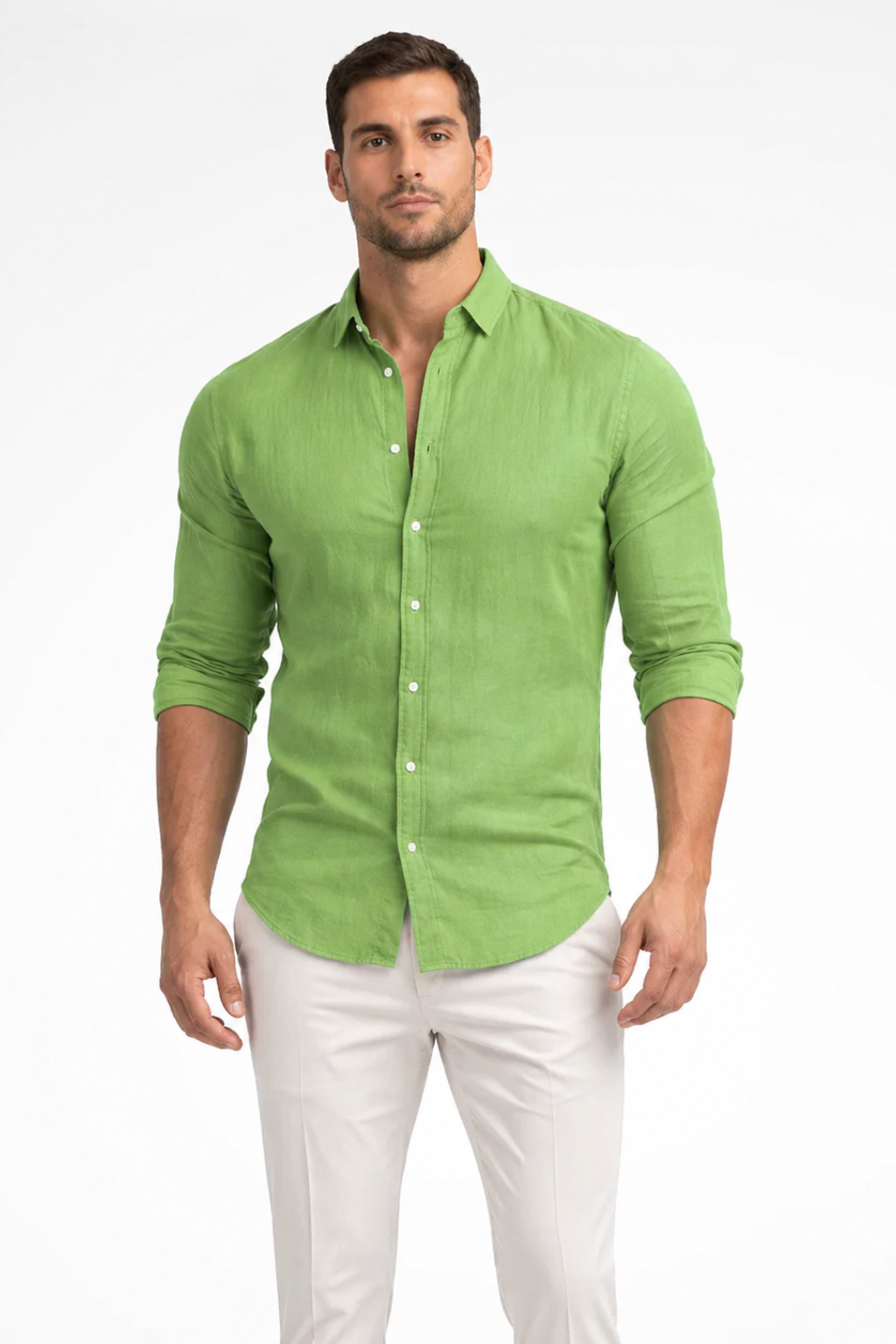 Stylish men's loose fit long sleeve casual shirt with lapel collar, ideal for comfortable summer fashion.
