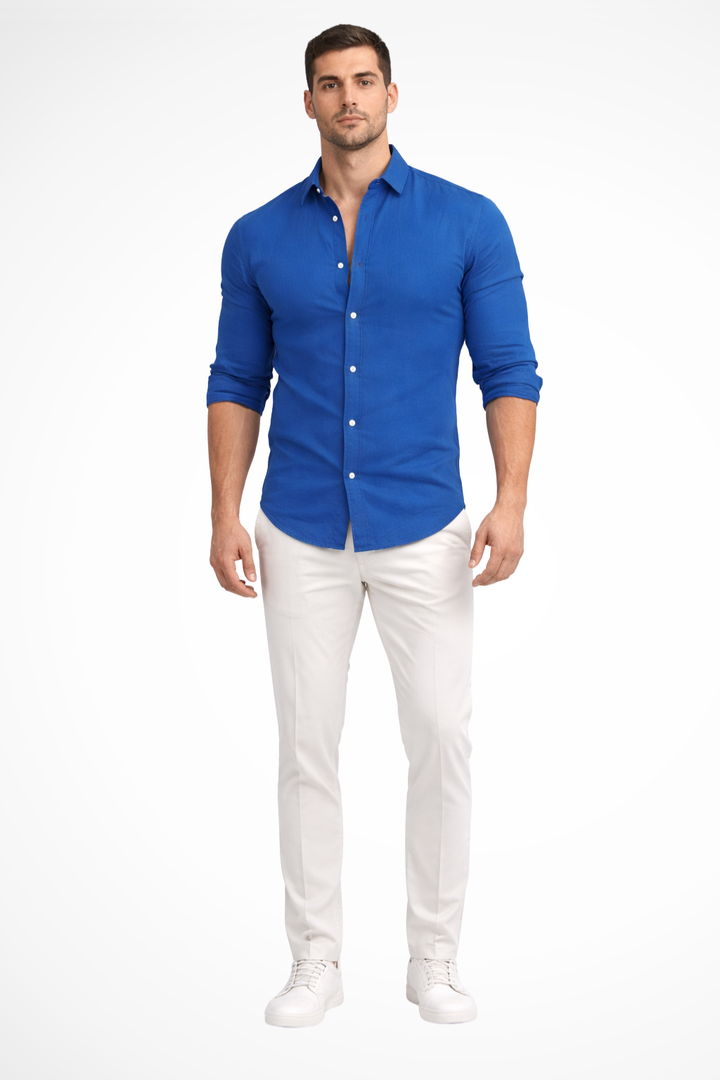 Relaxed men's loose fit long sleeve casual shirt with a stylish lapel collar. Perfect for everyday summer comfort.