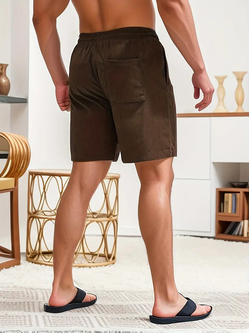 Functional men's loose-fit casual shorts, elastic drawstring for a custom fit.