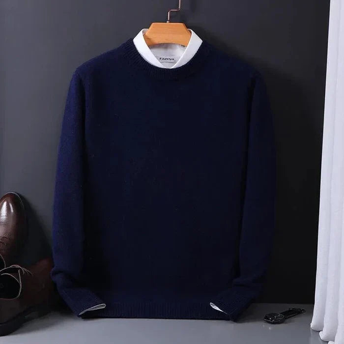Stylish man wearing a new cashmere blend loose casual sweater, ideal for winter fashion