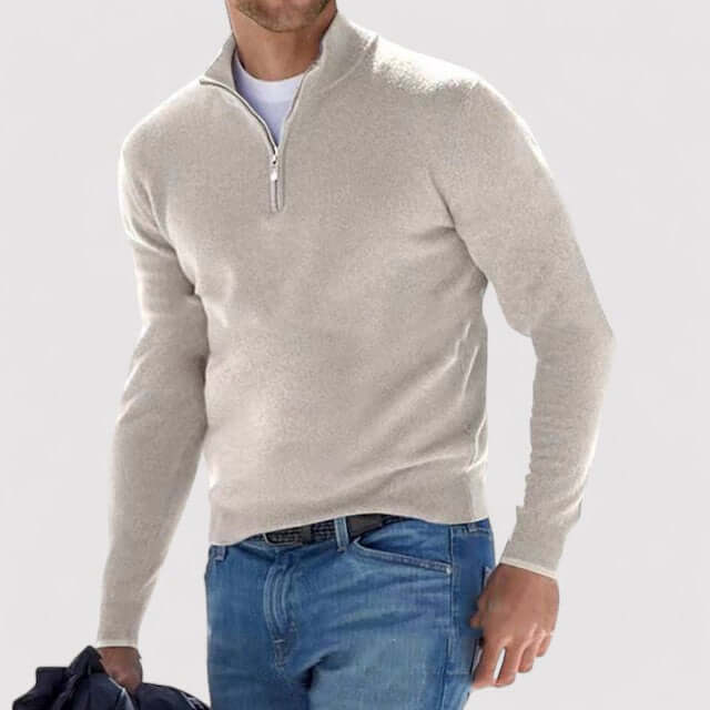 Comfortable men's half-zip sweater, a soft layering piece for autumn & winter style.