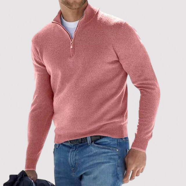 Men's stylish half-zip sweater, a warm layering piece for autumn and winter comfort.