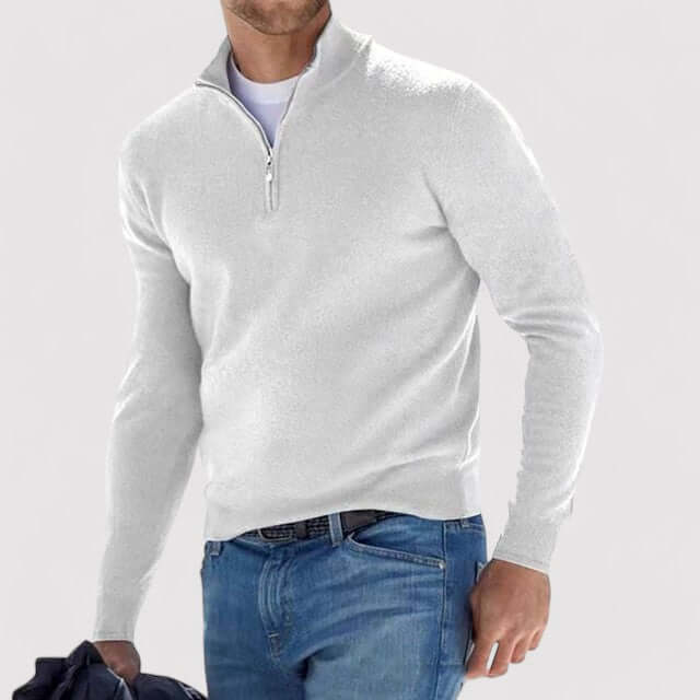 Luxe men's half-zip sweater, a premium pullover top for sophisticated, comfortable style.