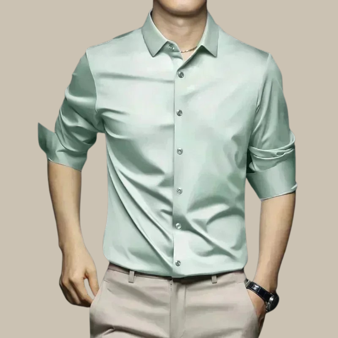 Elegant men's casual button-down shirt, long sleeve, showcasing modern men's fashion & luxurious style.