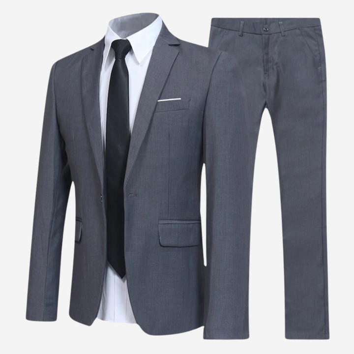 Sophisticated men's slim fit 2-piece grey suit, designed for a modern, tailored look.