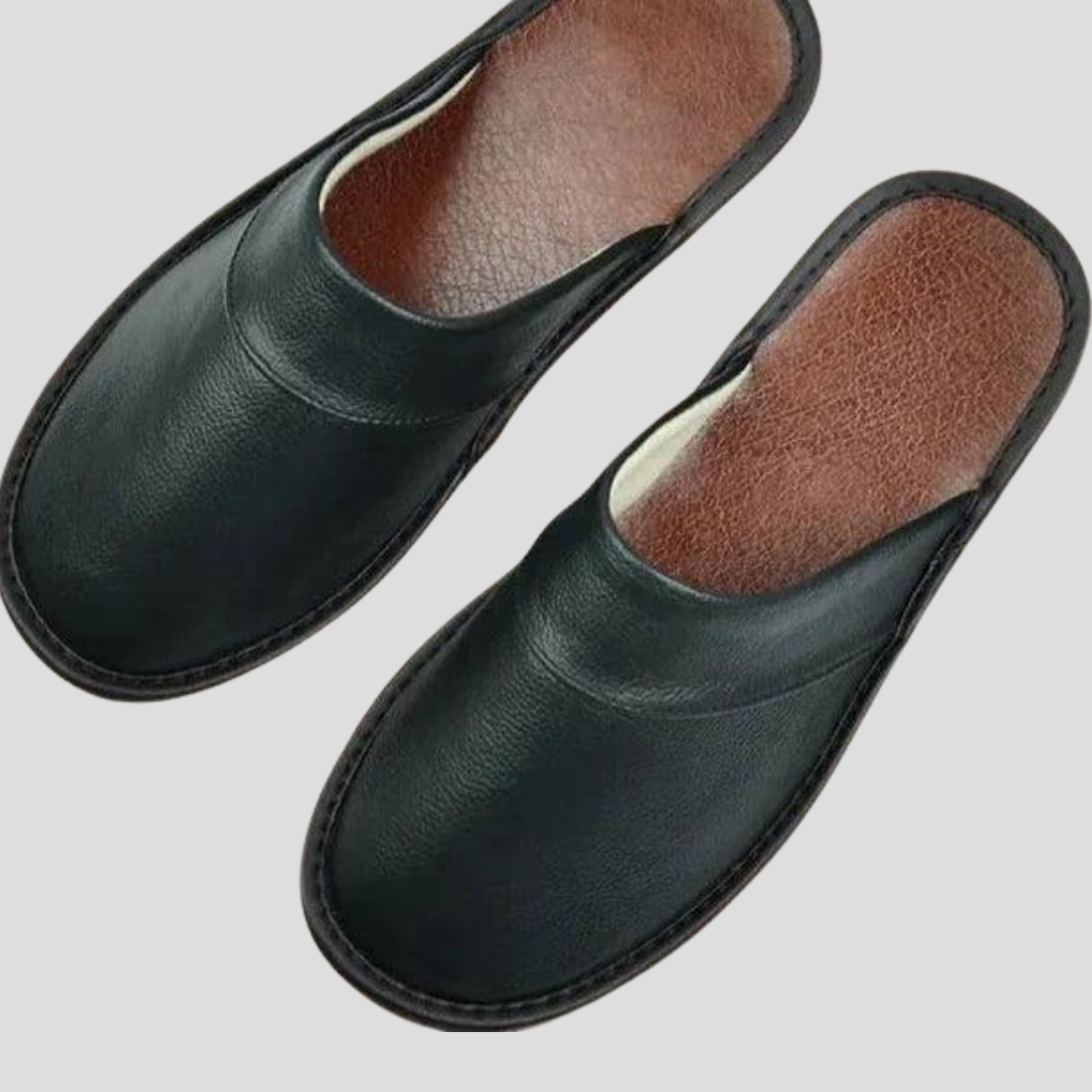 Stylish new4 men's leather slip-on house shoes, offering premium indoor footwear comfort