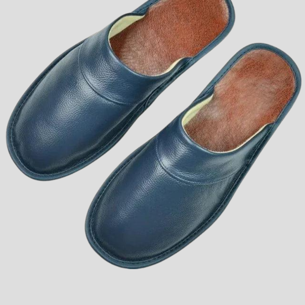 New4 men's leather indoor slippers with durable sole, designed for ultimate home relaxation