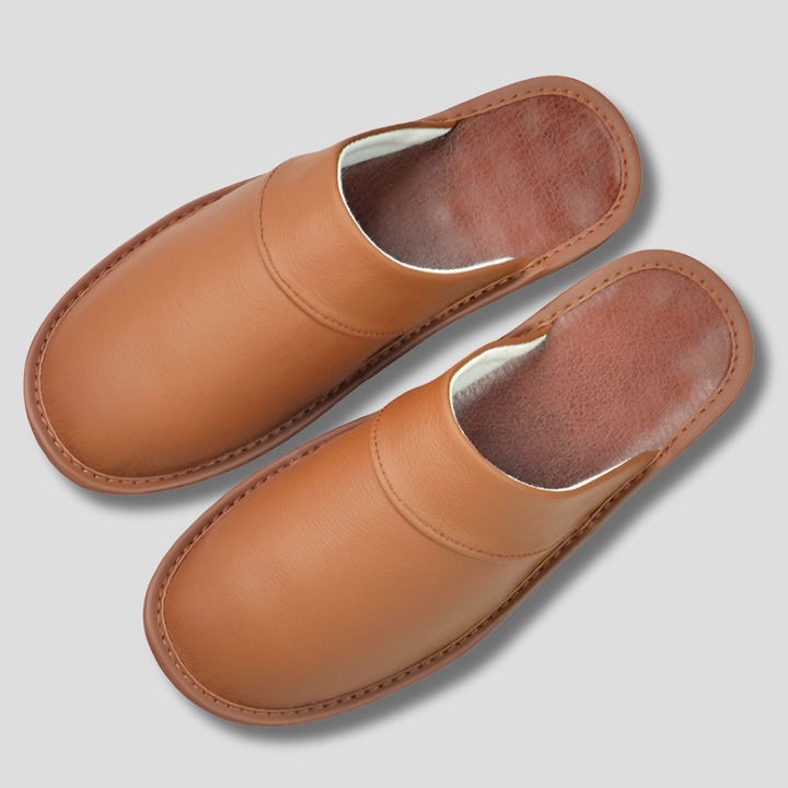 Elegant men's lounge leather slip-on slippers, combining luxury with everyday practicality