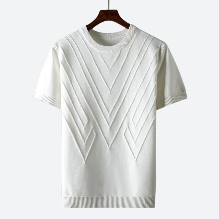 Comfortable men's luxury tee. Modern fashion short sleeve top. Effortless style for men's apparel.