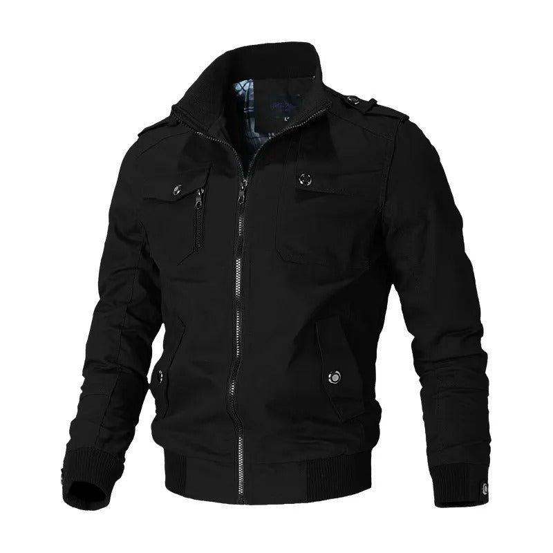 Men's military style bomber jacket for casual everyday wear. Durable zip-up spring/autumn outerwear, men's fashion.