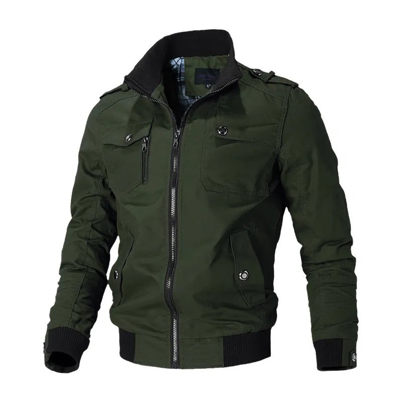 Casual men's military bomber jacket with zip closure. Everyday outerwear, great for spring/autumn, style & comfort.