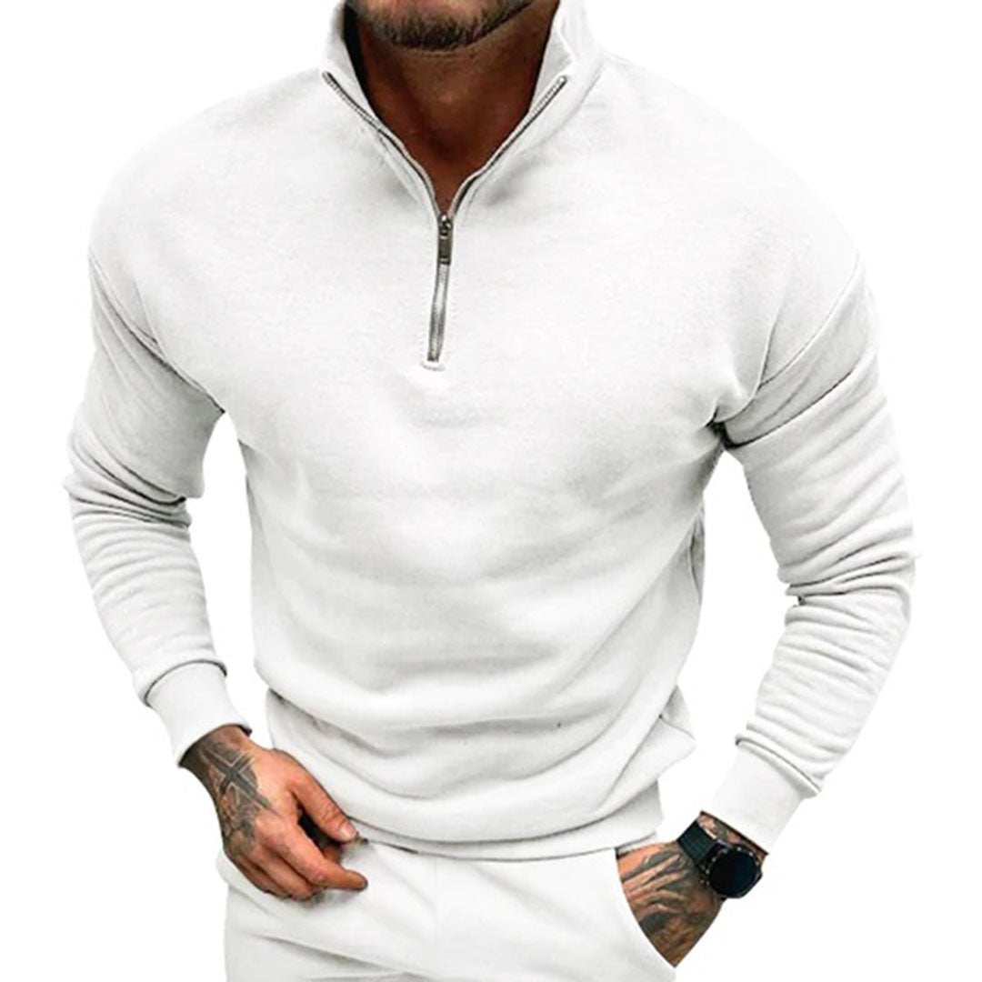 Long-sleeve men's knit pullover, featuring a clean half-zip design. Ideal autumn & winter sweater for daily style.