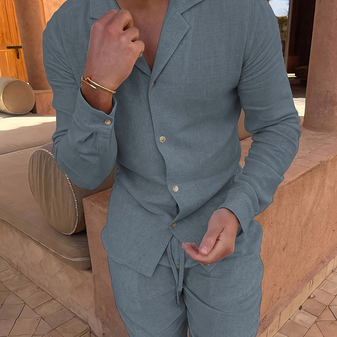Men's Minimalist Linen Blend Two-Piece Set, combining comfort with sleek design and casual class.