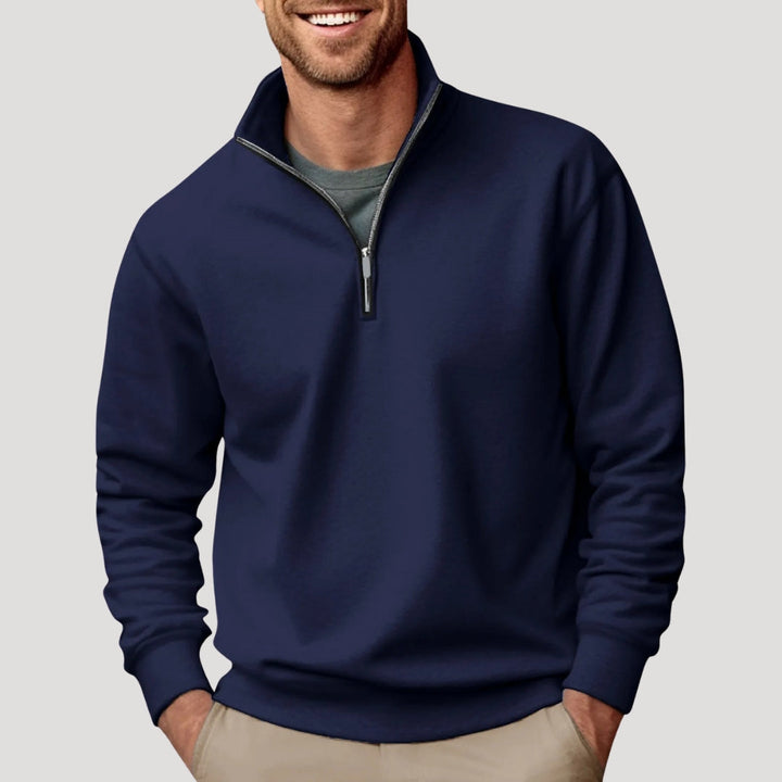 Stylish men's minimalist pullover, gray quarter zip long sleeve sweatshirt for everyday fashion