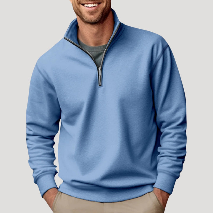 Men's versatile long sleeve quarter zip sweatshirt in olive green, suitable for casual outings