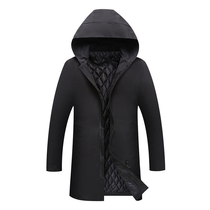 Fashionable men's winter outerwear, a hooded puffer jacket for ultimate cold weather comfort.