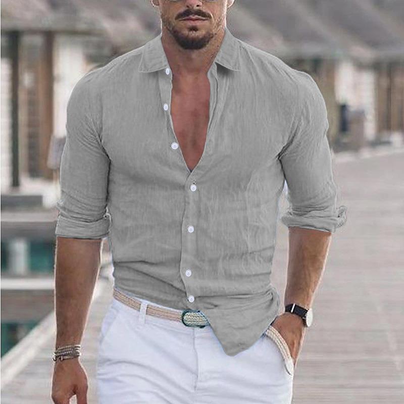 Fashionable men's tailored long-sleeve shirt, perfect for a sophisticated modern appearance.