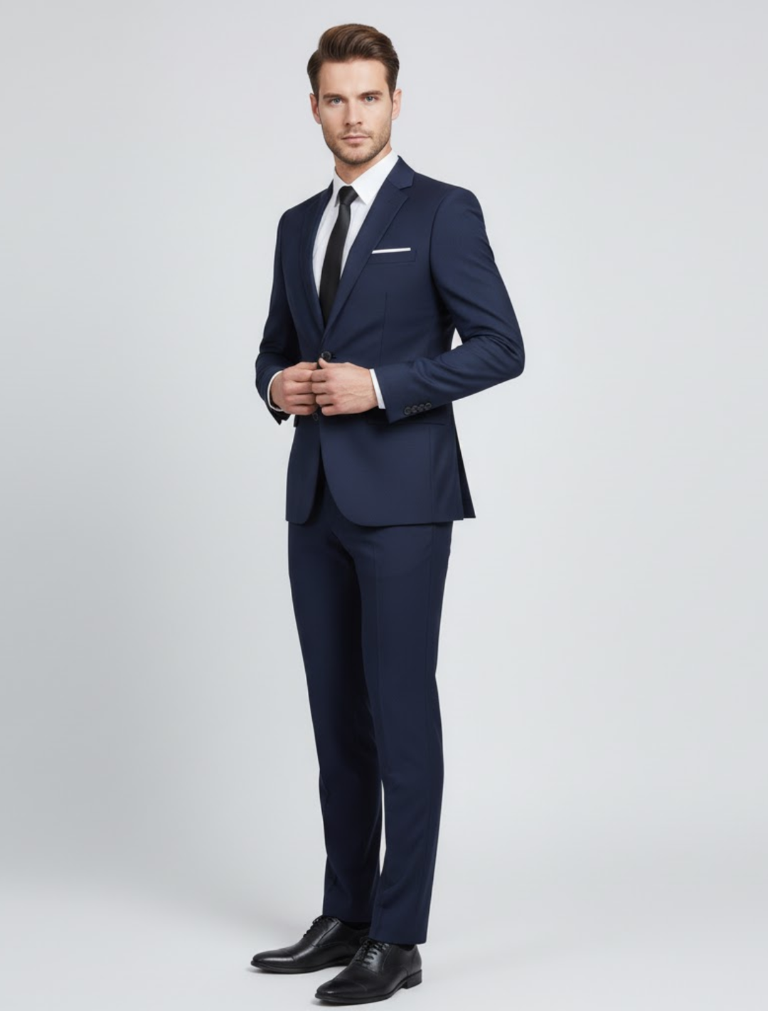 Men's modern fit two-piece suit set in charcoal, perfect for business or formal occasions, front view.