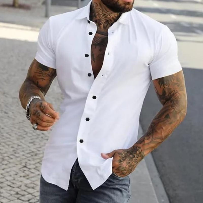 Men's modern fitted short sleeve button-up shirt, perfect for casual wear.