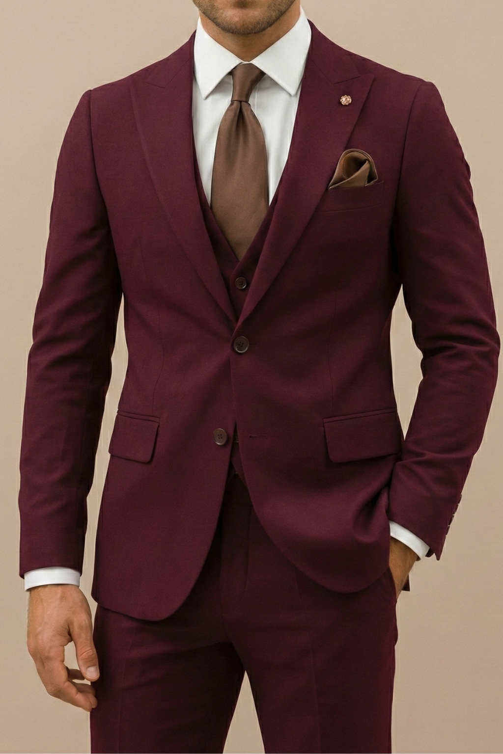 Elegant Men's Slim Fit Wedding Suit set, including jacket, vest, and pants, for a sharp look.