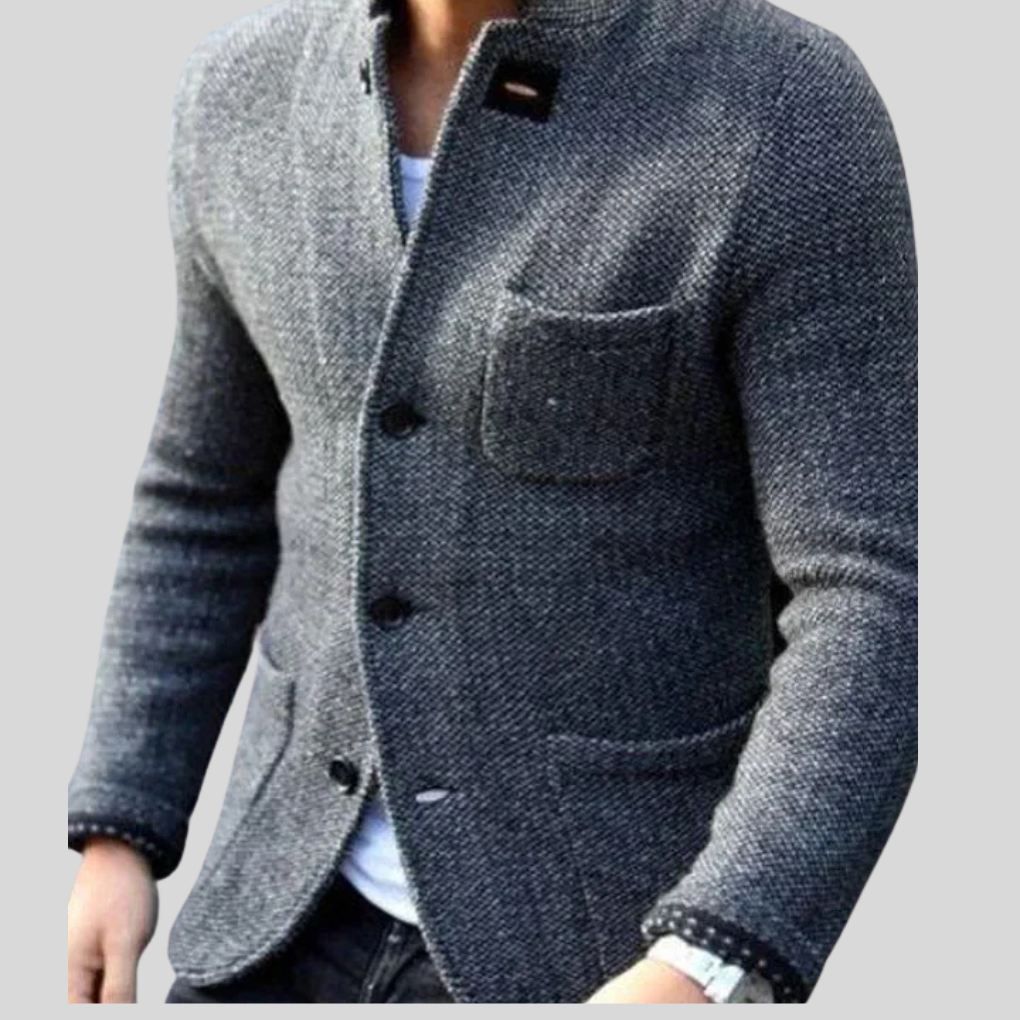 Men's modern insulated button blazer for chilly days. Smart casual winter outerwear for a stylish, warm look.