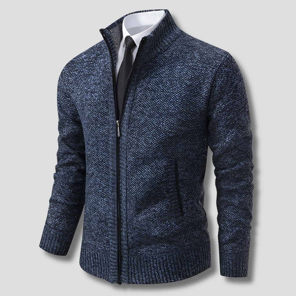 Men's fashionable pullover sweater, featuring a stylish zipper and comfortable knit for cool weather.