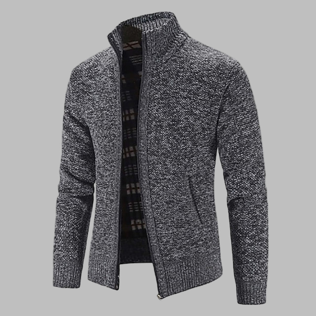Everyday men's zipper knit sweater, a modern and comfortable pullover for versatile autumn/winter layering.