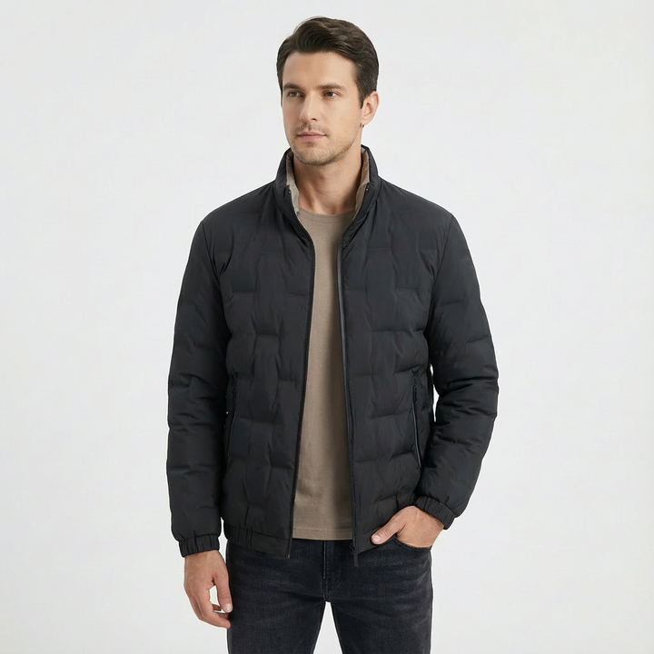 Men's modern quilted jacket with stand collar, perfect for casual wear. Stylish, lightweight, and versatile outerwear.