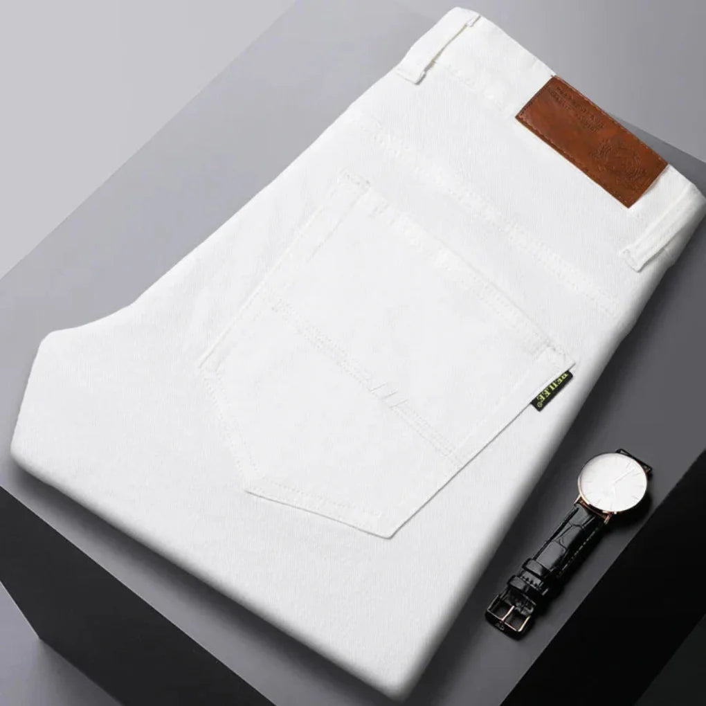 New men's denim jeans, slim-fit design with a contemporary look, ideal for men's fashion.