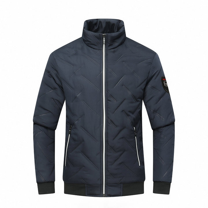 Stylish men's chevron quilted jacket in a slim fit, perfect for smart casual warmth and modern outerwear.