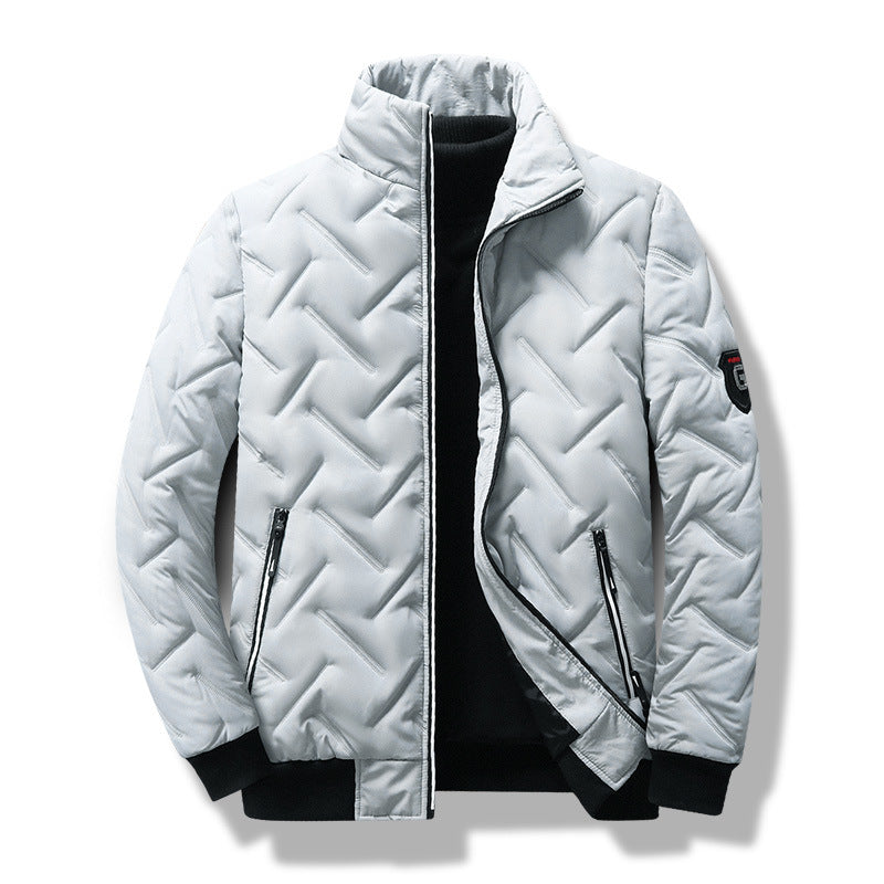 Comfortable men's slim fit quilted zipper jacket, ideal for casual warmth & stylish everyday outerwear.