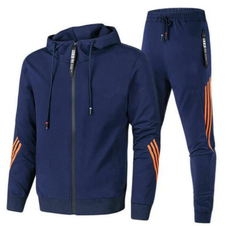 Athletic men's tracksuit, a stylish modern streetwear hoodie & jogger set for comfort
