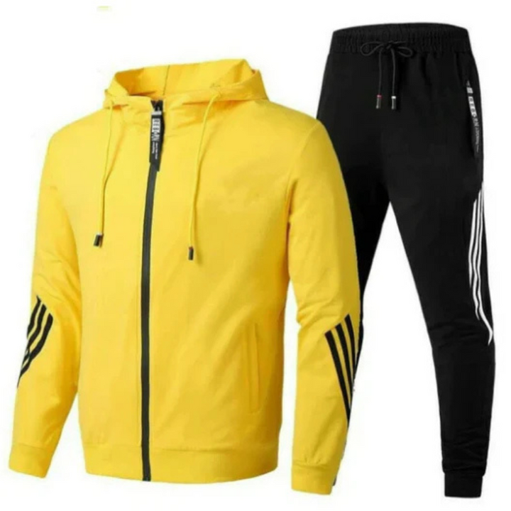 Urban men's athletic streetwear set, featuring a contemporary hoodie and matching joggers