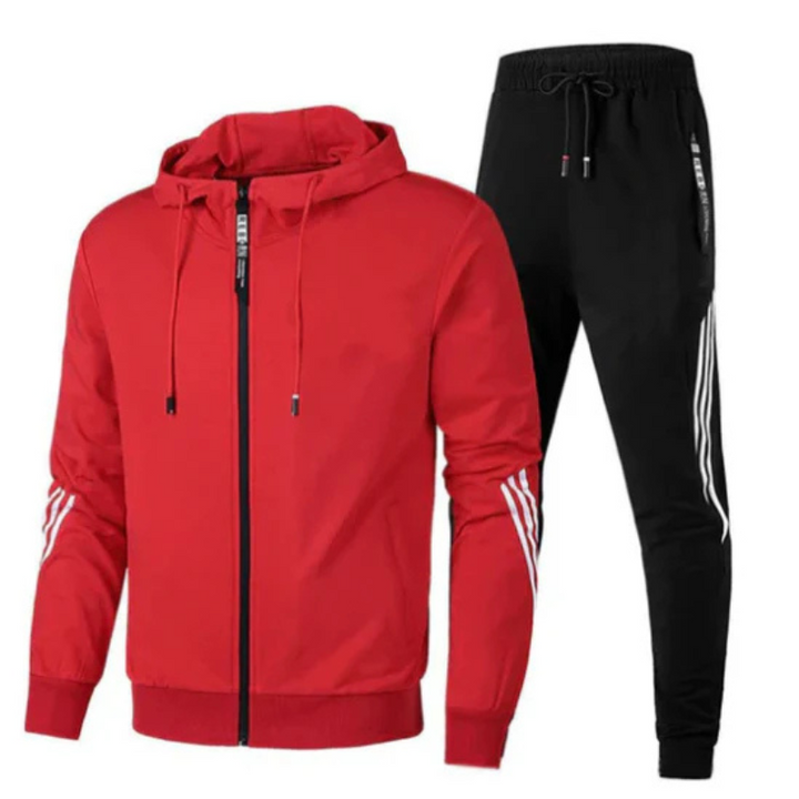 Black men's modern streetwear hoodie and jogger set, a versatile casual and athletic outfit