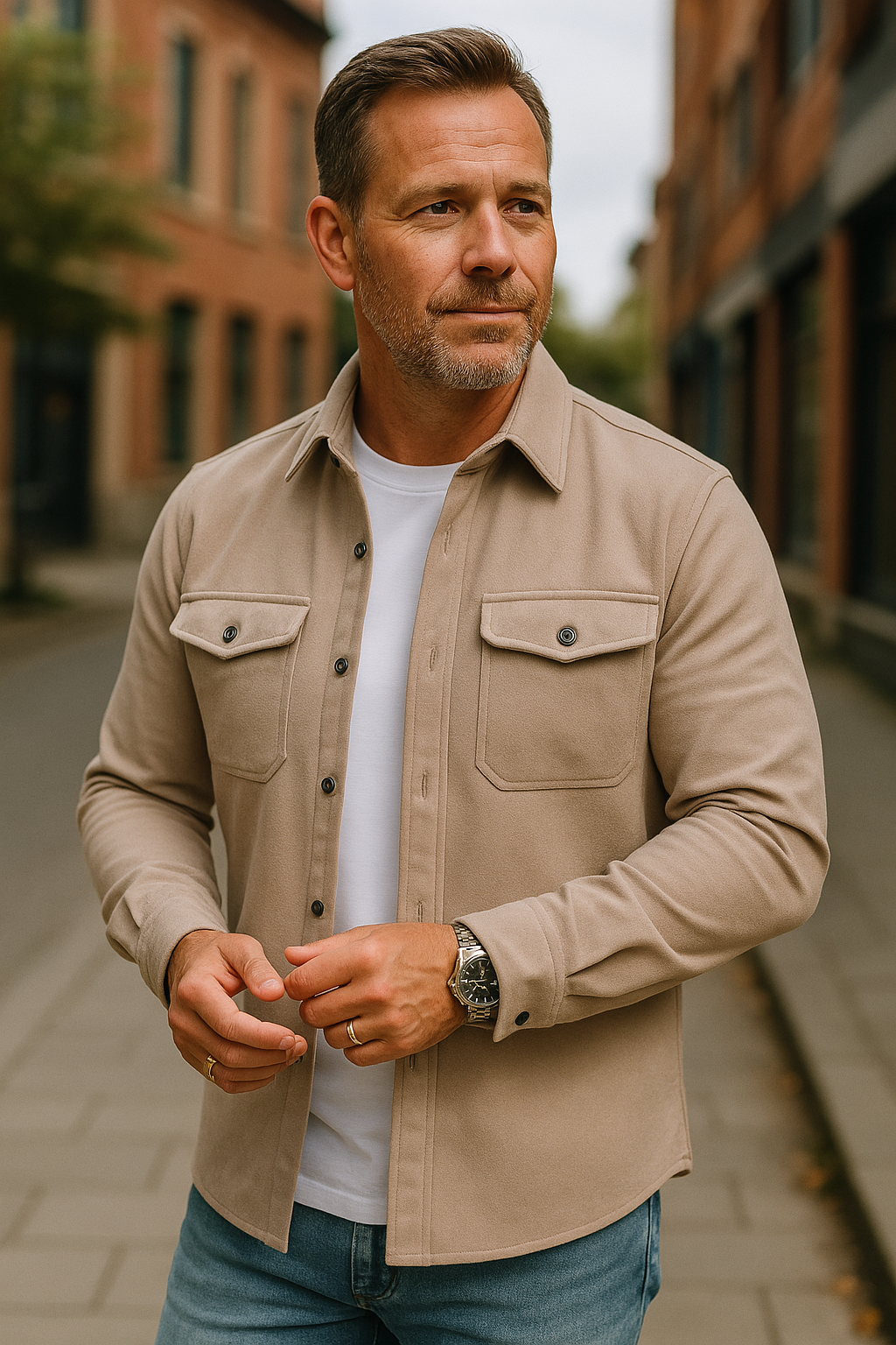 Comfortable men's button-up shirt; modern, stylish, long-sleeve design perfect for business casual or elegant occasions.