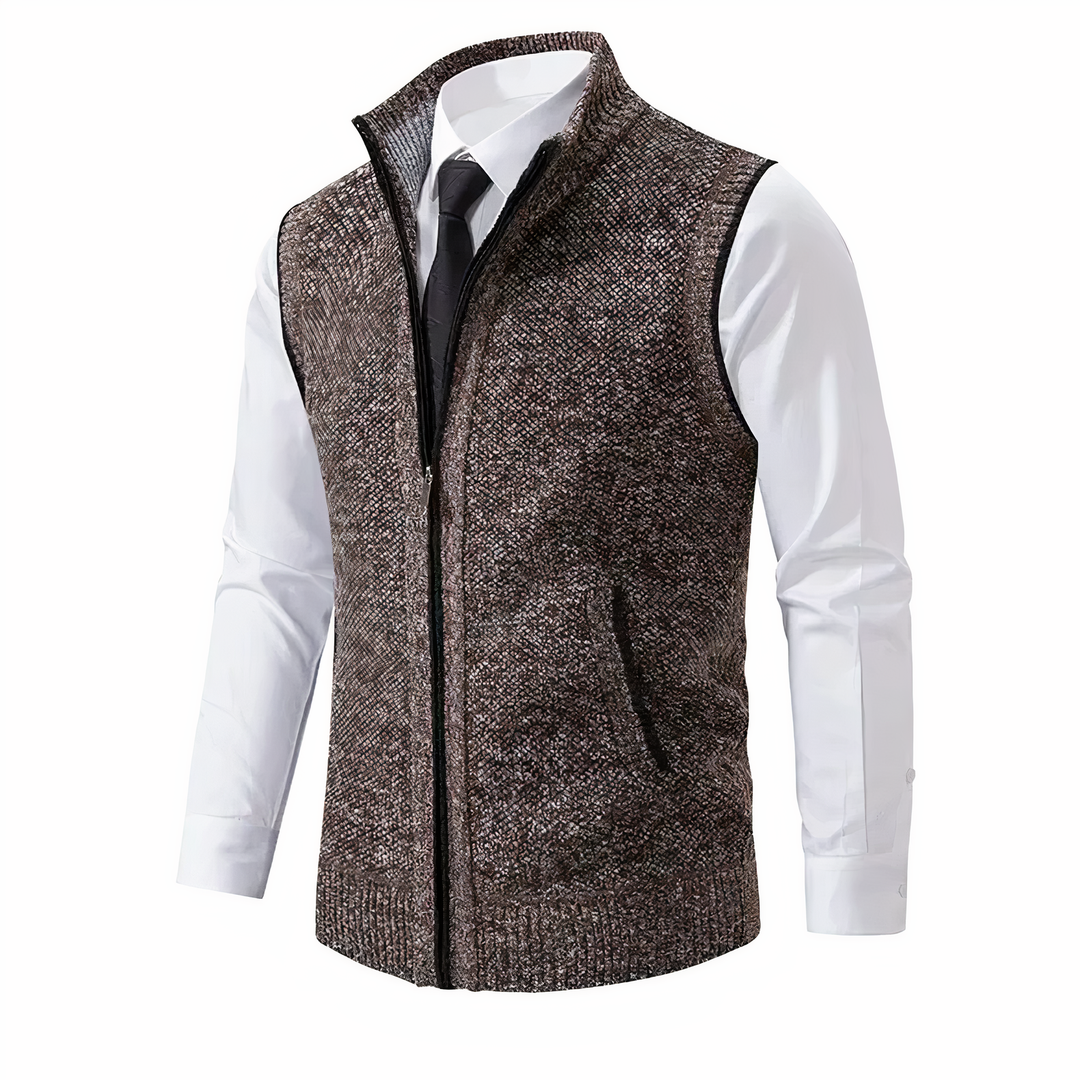 Men's modern zip-up vest in charcoal, ideal for casual layering & versatile outerwear.