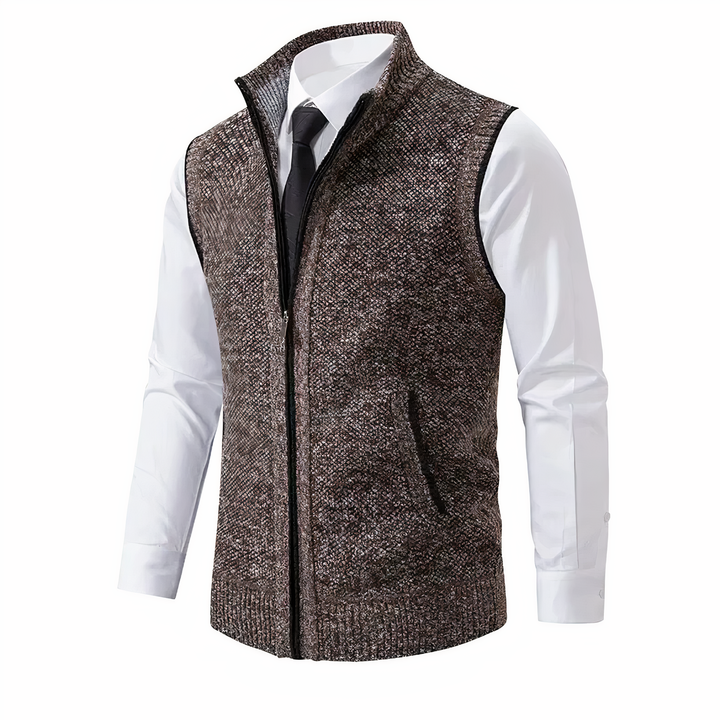 Men's modern zip-up vest in charcoal, ideal for casual layering & versatile outerwear.