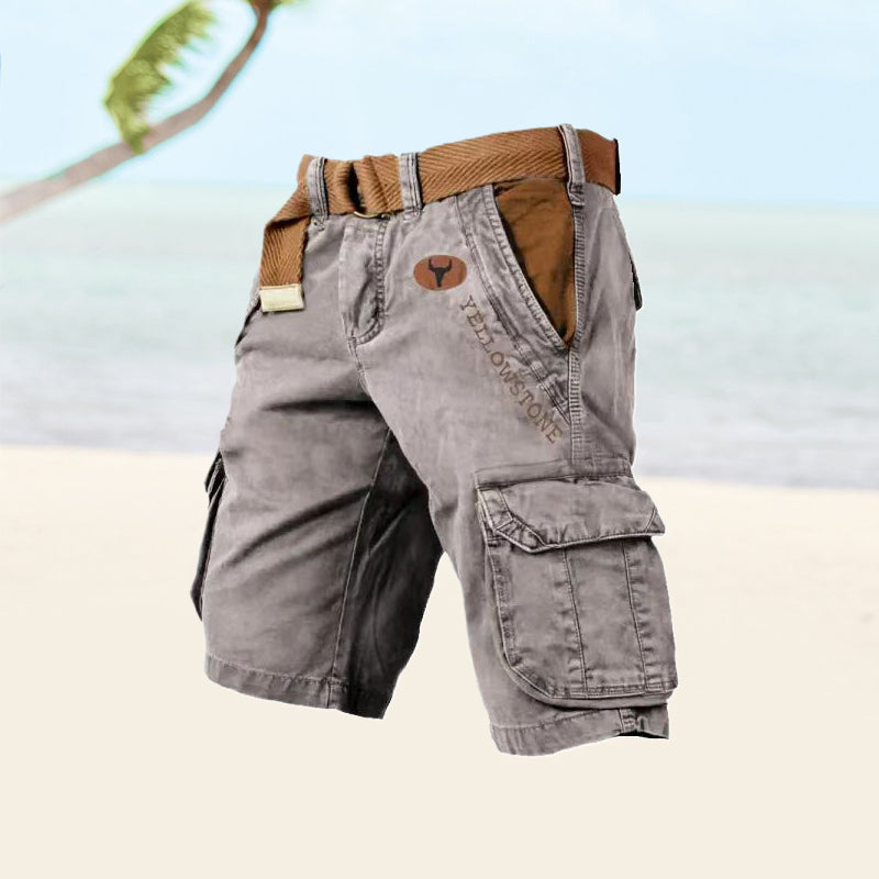 Men's multi-pocket cargo shorts in relaxed fit, ideal for outdoor casual wear & summer comfort.