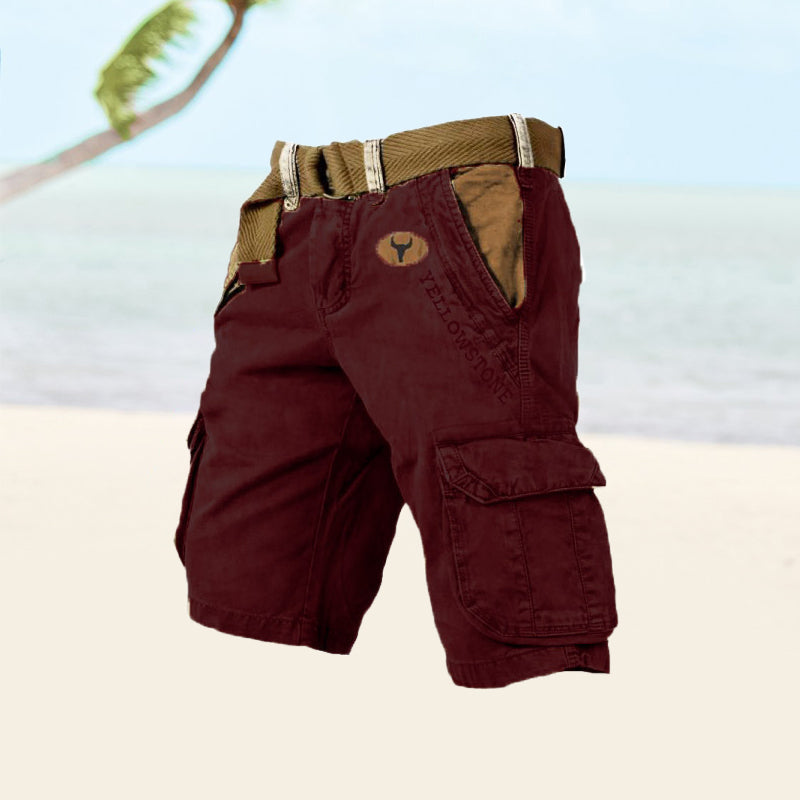 Breathable men's summer cargo shorts, knee-length, multi-pocket, comfortable for outdoor activities.