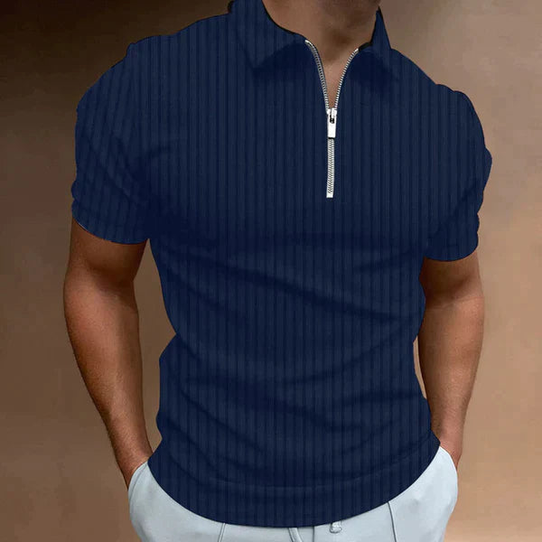 Men's muscle fit zipper polo shirt in a stylish, slim fit for casual everyday wear.