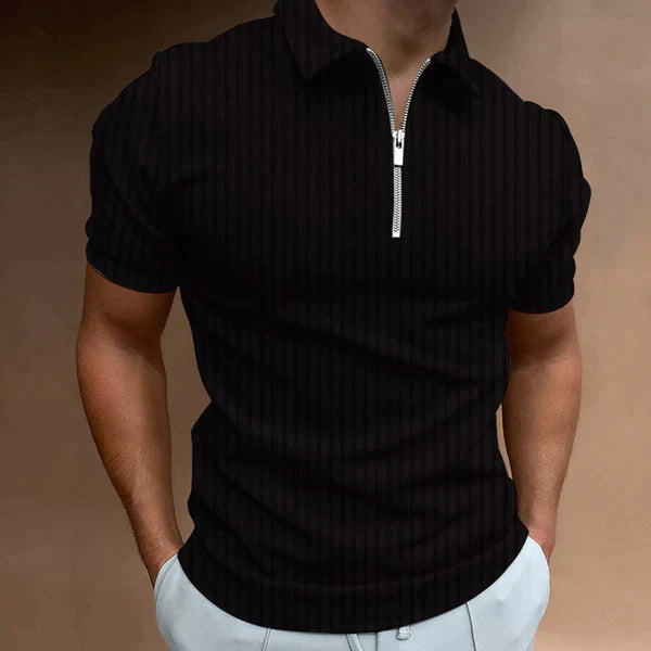 Stylish men's muscle fit polo shirt with a modern zipper, ideal for slim fit casual fashion.