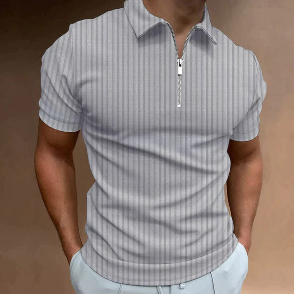 Comfortable men's muscle fit zipper polo, a breathable slim fit shirt for stylish casual and athletic wear.