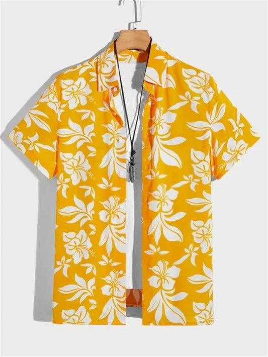 Men's new 3D floral print Hawaiian shirt with vibrant tropical design for beach summer