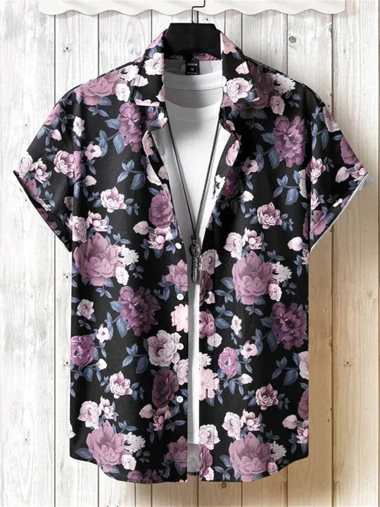 Vibrant 3D floral pattern on new men's Hawaiian shirt, ideal for tropical summer fashion