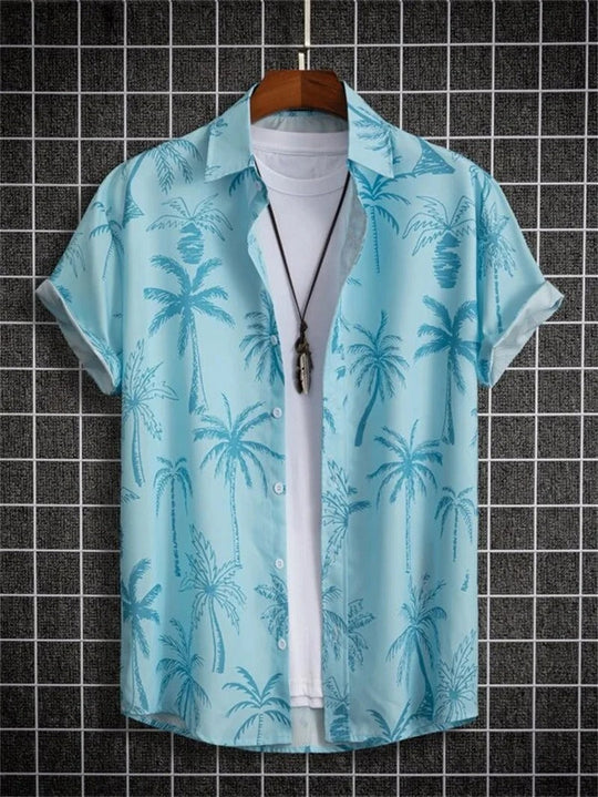 Men's button-up Hawaiian shirt in a polyester blend, featuring a striking floral print