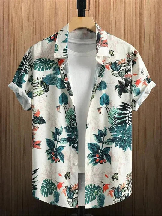 Stylish men's Hawaiian shirt, perfect for summer fashion, featuring bold floral print