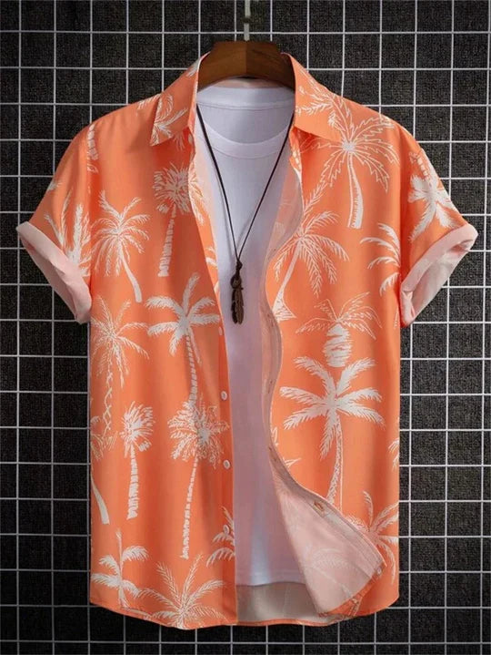 Casual men's beach wear: a new Hawaiian shirt with colorful 3D floral patterns & button-up style