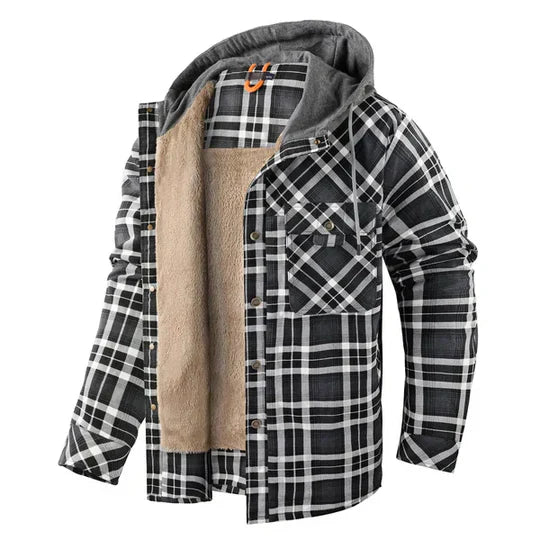 Men's new plaid flannel hooded shirt jacket, ideal casual wear & layering for winter fashion