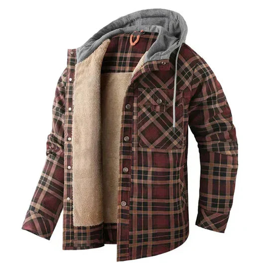 Men's casual flannel jacket: new plaid hooded shirt, perfect for winter layering